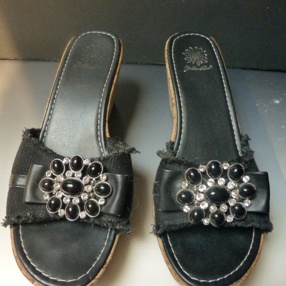 Summer coast cork black wedge slides sandals ragged edges